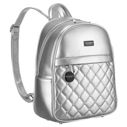 Silberner glänzender Damen Rucksack mit Steppung und Nieten aus Öko-Leder – Peterson