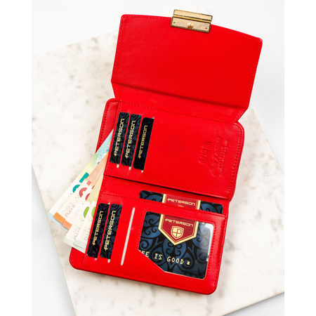 Damen-Geldbörse aus Öko-Leder in Rot, querformatig mit Druckknopf – Peterson