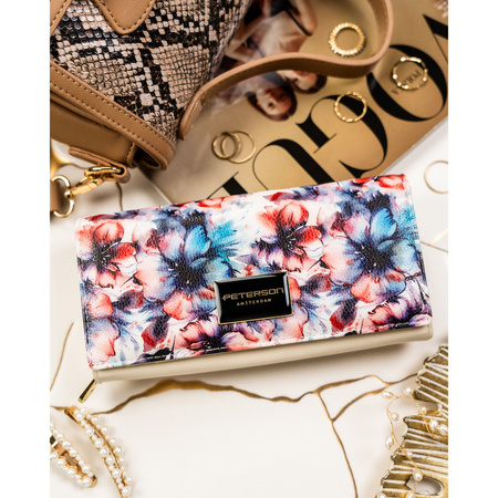 Große Damen-Geldbörse mit Blumen aus Natur- und Öko-Leder, mit Druckknopf verschließbar - Peterson