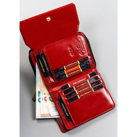 Rote Damen Geldbörse aus Leder mit großem Münzfach – Peterson
