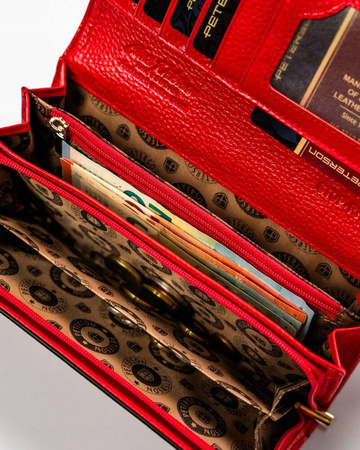 Geräumige Damen Geldbörse aus Leder mit RFID-Schutz in Schwarz-Rot – Peterson