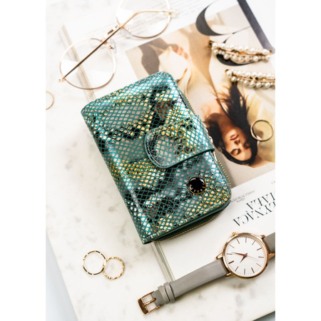 Mittlere Damen Geldbörse aus echtem Leder im Hochformat mit Druckknopf-, Bügel- und Reißverschluss – Peterson