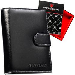 Große, schwarze Herren Geldbörse aus Leder mit Druckknopfverschluss – Peterson