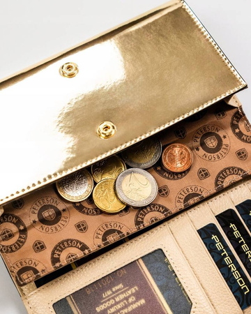 Schwarz-goldene, elegante Damen Geldbörse mit Druckknopfverschluss – Peterson