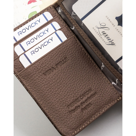 Kleine, vertikale Damen Geldbörse aus lackiertem Leder mit Blättermotiv – Pierre Cardin