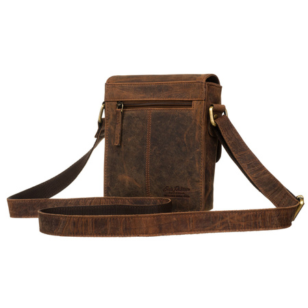 Braune Herren Umhängetasche aus Leder mit Reißverschluss und Druckknöpfen – Peterson