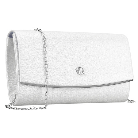 Elegante Damen-Clutch in Silber aus Öko-Leder, an einer Kette hängend - Rovicky