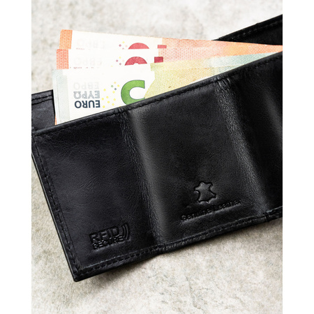 Herren-Geldbörse aus Leder in Schwarz mit RFID-System ausgestattet – Rovicky