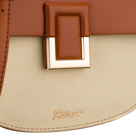 Kleine Damenhandtasche in Hufeisenform in den Farben Ecru und Braun, mit Magnetclip verschließbar – Peterson