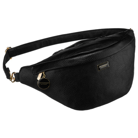 Klassische schwarze Damen Gürteltasche für Hüfte, Schulter oder Crossbody aus Öko-Leder – Peterson