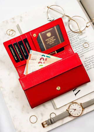 Damen Geldbörse aus Leder in Schwarz-Rot mit Außentasche – Peterson