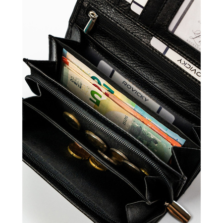 Schwarze Damen Geldbörse aus Leder mit RFID-Schutz – Rovicky