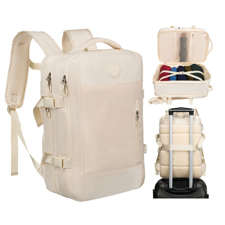 Praktischer Reise-Rucksack in Ecru, ausgestattet mit einem Netzfach und Kompressionsriemen – Peterson