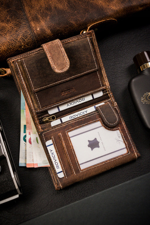 Klassische, große Herren Geldbörse aus echtem Leder mit Druckknopf – Always Wild