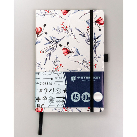 Notizbuch A5 im festen Einband mit Blumenmuster und Gummiband – Peterson