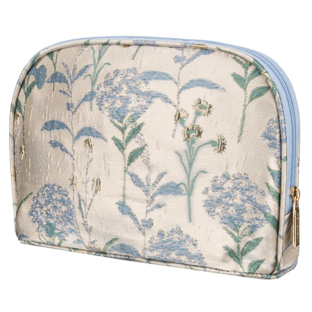 Blau-beige Reise-Kosmetiktasche aus Synthetikmaterial mit Blumen verziert - Peterson