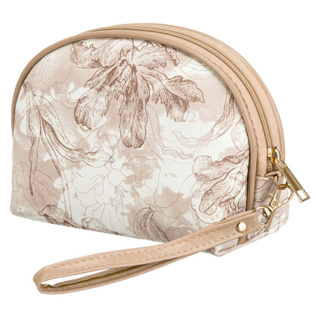 Beige, kompakte Damen Kosmetiktasche mit botanischem Muster – Peterson