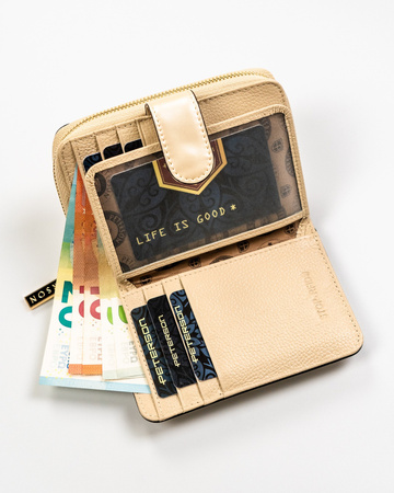 Kleine Damen Geldbörse in Beige mit Reißverschluss und Druckknopf – Peterson