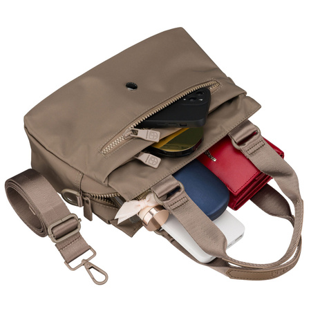 Beige Damen-Umhängetasche aus Polyester, aufgehängt an Griffen und einem abnehmbaren Gürtel - Peterson