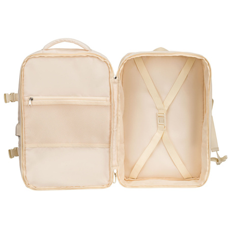 Praktischer Reise-Rucksack in Ecru, ausgestattet mit einem Netzfach und Kompressionsriemen – Peterson
