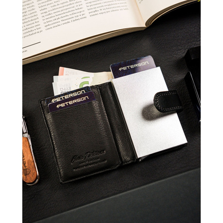Kleine Herren Geldbörse schwarz aus Leder mit Druckknopf – Peterson