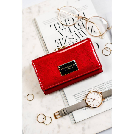 Rote, lackierte Damen Geldbörse mit Druckknopf und Klippverschluss – Peterson