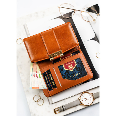 Braune Damen-Geldbörse aus Öko-Leder mit Druckknopfverschluss - Peterson