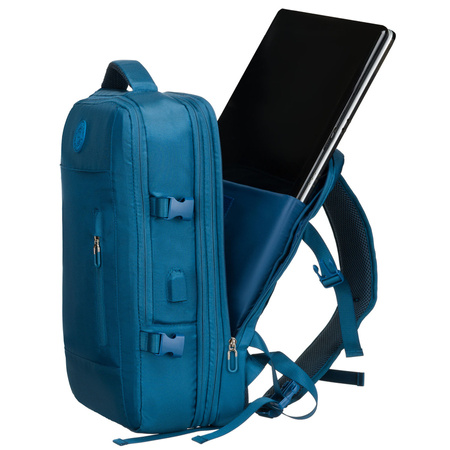 Reise-Rucksack in Blau, ideal für Handgepäck und ausgestattet mit Kompressionsriemen – Peterson