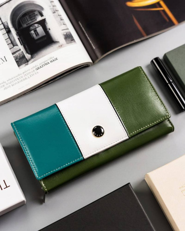 Große Damen Geldbörse aus Echtleder mit Druckknopfverschluss – Peterson