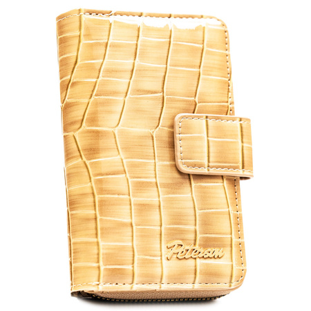 Beige Damen-Geldbörse aus Öko-Leder mit Krokodilhaut-Prägung, mit Druckknopf und Reißverschluss verschließbar - Peterson
