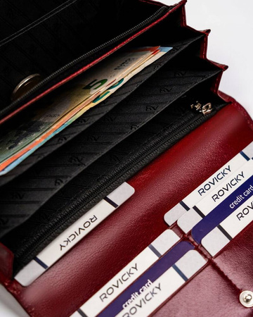 Große Damen Geldbörse aus Leder mit RFID-Schutz und Druckknopf – Rovicky