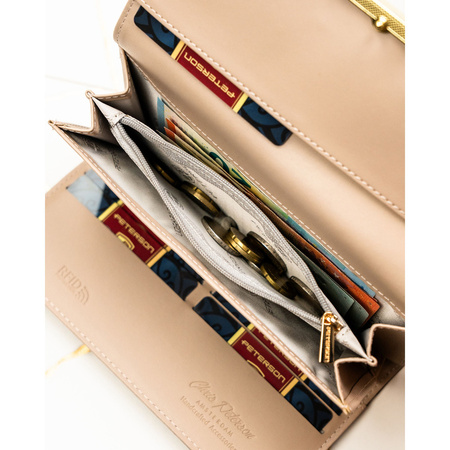 Beige Damen-Geldbörse aus Öko-Leder mit Druckknopfverschluss – Peterson