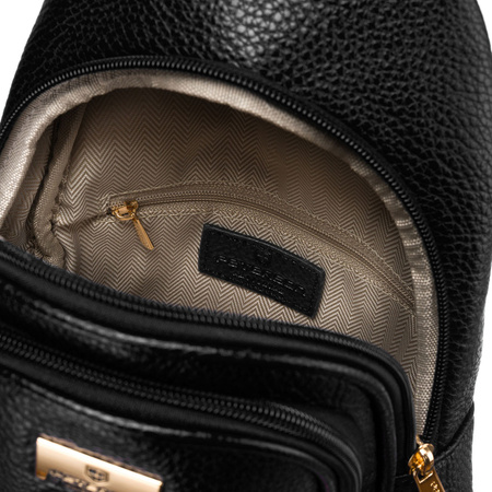 Schwarze Damen Gürteltasche Crossbody, Ein-Schulter-Rucksack aus Öko-Leder – Peterson