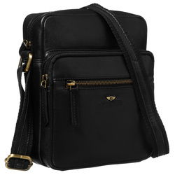 Schwarze Herren-Tasche aus echtem Leder mit verstellbarem Schulterriemen – Peterson