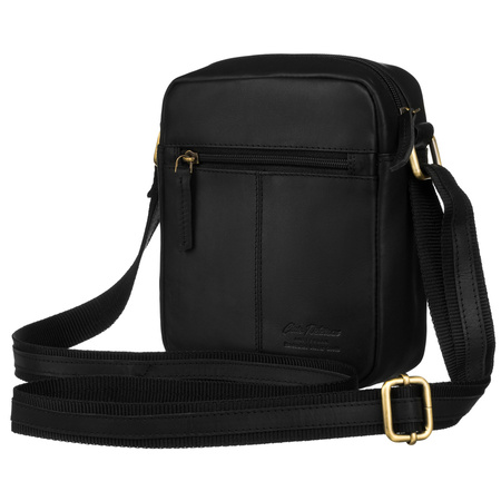 Stilvolle Herren-Umhängetasche aus Leder in Schwarz, aufgehängt an einem verstellbaren Gürtel – Peterson