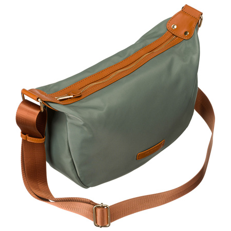 Damen Umhängetasche aus Nylon in Grün-Braun mit Außentasche – Peterson