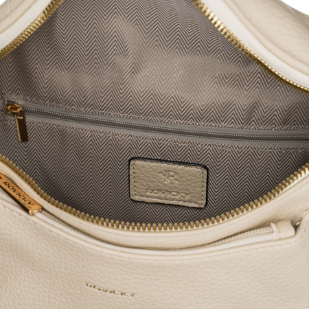 Beige Damen-Umhängetasche aus Öko-Leder mit Reißverschluss - Rovicky