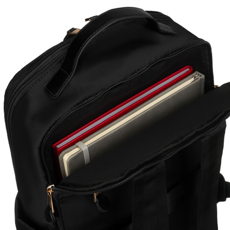 Damen-Rucksack aus schwarzem Nylon mit einem Riemen zur Befestigung am Koffer – Peterson