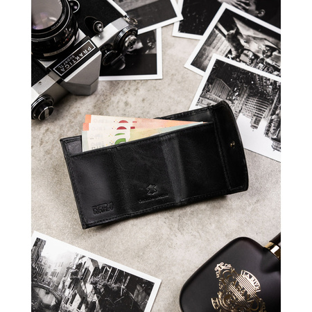 Herren-Geldbörse aus Leder in Schwarz mit RFID-System ausgestattet – Rovicky