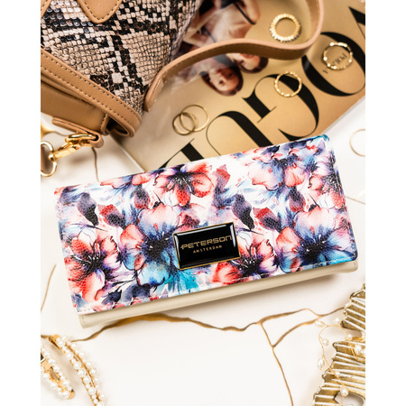 Damen-Geldbörse mit Blumenmuster aus Natur- und Öko-Leder – Peterson