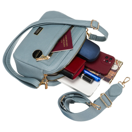 Modische blaue Damen Umhängetasche mit zwei Schulterriemen und Anhänger aus Öko-Leder – Peterson