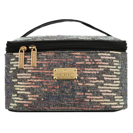 Peterson – Schwarze, reisefertige Kosmetiktasche aus synthetischem Stoff, verziert mit Pailletten