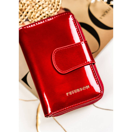 Rote Damen Geldbörse aus lackiertem Echtleder mit Druckknopf – Peterson