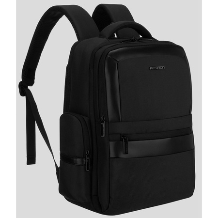 Reise-Rucksack aus Polyester in Schwarz, aufgehängt an verstellbaren Schultergurten – Peterson