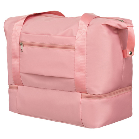 Rosafarbene Wochenendtasche aus strapazierfähigem Polyester, aufgehängt an bequemen Griffen - Peterson