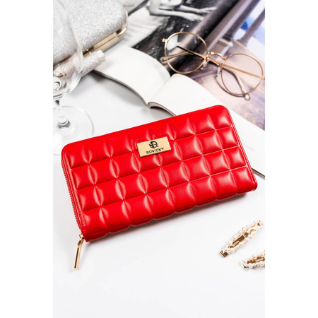 Rote Damen Geldbörse aus Öko-Leder mit gestepptem Element – Rovicky