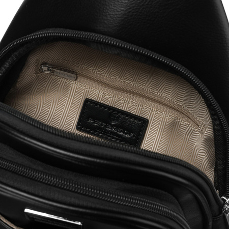 Schwarze funktionale Damen Gürteltasche mit breitem verstellbarem Gurt, Crossbody aus Öko-Leder – Peterson