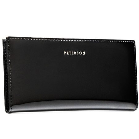 Große Damen-Geldbörse aus Öko-Leder in Schwarz mit Reißverschluss und Druckknopf – Peterson