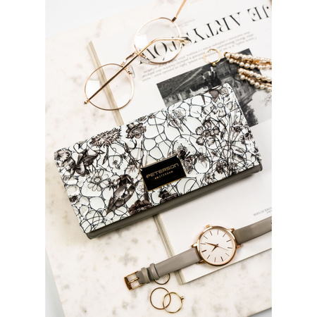 Horizontale Damen Geldbörse aus Echtleder mit buntem Blumenmuster und Druckknopfverschluss – Peterson