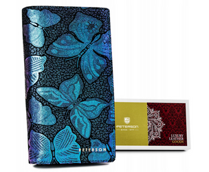 Große, aufrechte Damen-Geldbörse aus Naturleder mit Reißverschluss und Magnetverschluss – Peterson